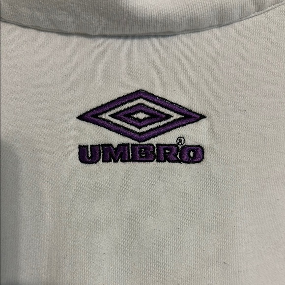 Vintage Umbro White and Black Quarter Zip Sweatshirt Nylon Collar Purple Logos - Picture 3 of 8